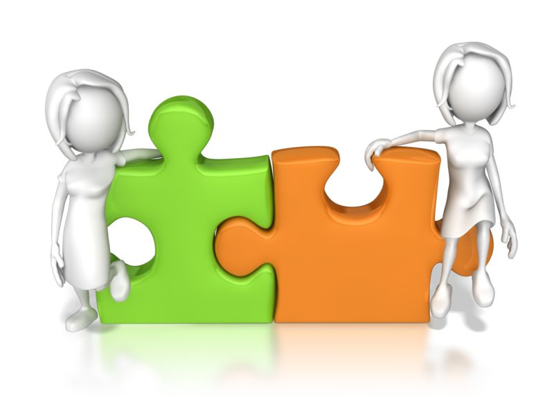 High-resolution clipart illustration of Women Puzzle Pieces Connected , designed for corporate project kickoff meetings, creative strategy brainstorming, and innovative product development pitches.