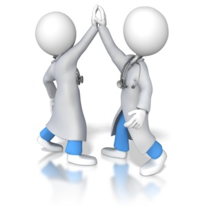 Doctors or Nurses High Five PowerPoint clipart graphic preview.