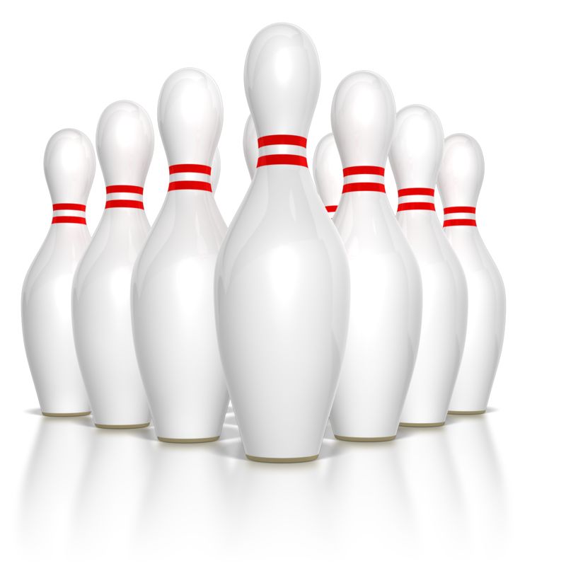 High-resolution clipart illustration of Ten Pins, designed for high-energy corporate team building, health and fitness promotions, and motivational athletic slide layouts.