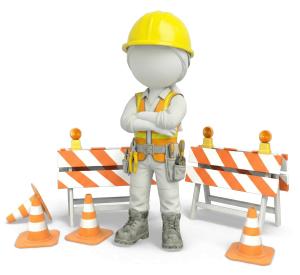 Woman Standing Construction Site PowerPoint clipart graphic preview.