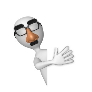 Stick Figure In Disguise Peeking Around PowerPoint clipart graphic preview.