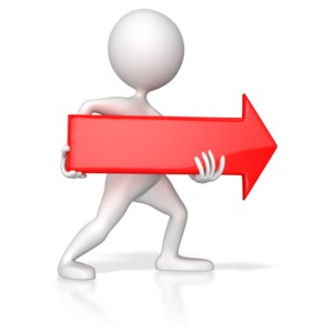 Stick Figure Pointing Red Arrow Right PowerPoint clipart graphic preview.