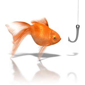 Goldfish Looking At Hook PowerPoint clipart graphic preview.