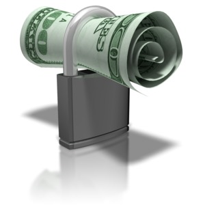 Money In Lock PowerPoint clipart graphic preview.