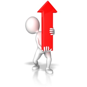 Stick Figure Pointing Red Arrow Up PowerPoint clipart graphic preview.