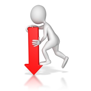 Stick Figure Pointing Red Arrow Down PowerPoint clipart graphic preview.