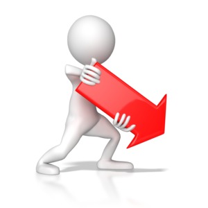 Stick Figure Pointing Red Arrow Down Rig PowerPoint clipart graphic preview.