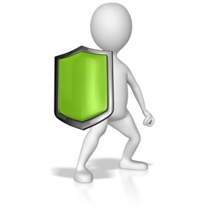 Stick Figure Holding Virius Shield PowerPoint clipart graphic preview.