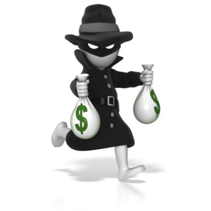 Thief Running With Money Bags PowerPoint clipart graphic preview.