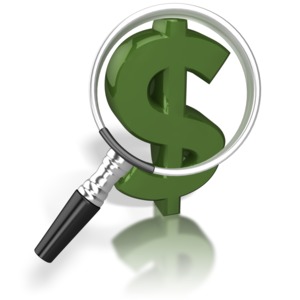 Magnified Money PowerPoint clipart graphic preview.