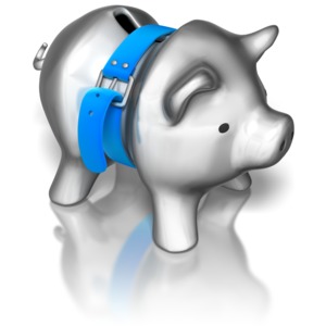 Piggy Bank Tightening Belt PowerPoint clipart graphic preview.