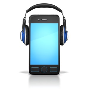 Smart Phone Wearing Headphones PowerPoint clipart graphic preview.