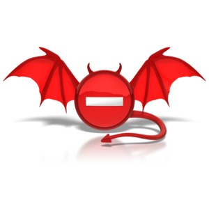Negative Devil Button PowerPoint clipart graphic preview.
