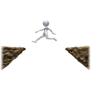 Stick Figure Leaping Ledges PowerPoint clipart graphic preview.