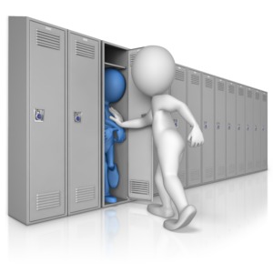 Stuffed into Locker by Bully PowerPoint clipart graphic preview.