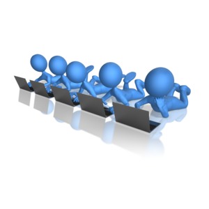 Stick Figures Working on Laptop PowerPoint clipart graphic preview.