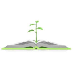 Plant Growing Out Of Book PowerPoint clipart graphic preview.