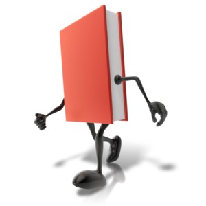 Walking Book Character PowerPoint clipart graphic preview.