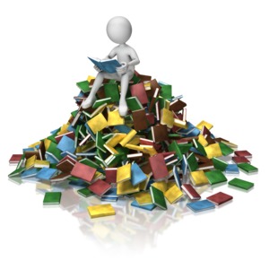 Stick Figure Book Pile Reading PowerPoint clipart graphic preview.
