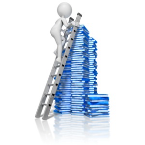 Stick Figure Climbing Books Ladder PowerPoint clipart graphic preview.