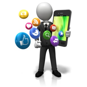 Holding Big Smart Phone Icons PowerPoint clipart graphic preview.