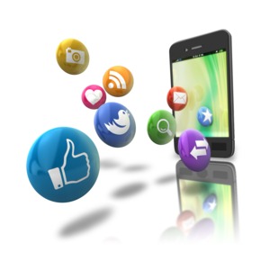 Smart Phone Floating Media Icons PowerPoint clipart graphic preview.