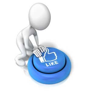 Figure Pushing Like Button PowerPoint clipart graphic preview.