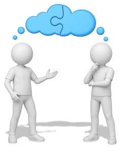 Two Figures Sharing Thoughts PowerPoint clipart graphic preview.