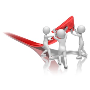 Stick Figures Lift Arrow PowerPoint clipart graphic preview.