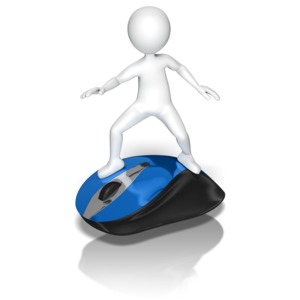 Stick Figure Riding Mouse PowerPoint clipart graphic preview.