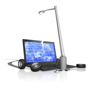 Computer Crash into Pole PowerPoint clipart graphic preview.