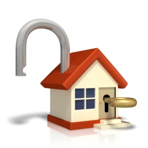 Unlocked House With Key PowerPoint clipart graphic preview.