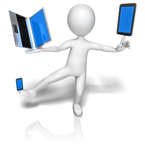 Stick Figure Balancing Gadgets PowerPoint clipart graphic preview.