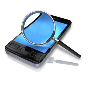 Magnify Glass Searching Phone PowerPoint clipart graphic preview.