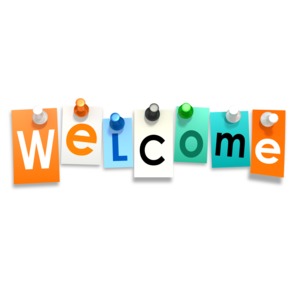 Welcome Thumb Tacks PowerPoint clipart graphic preview.