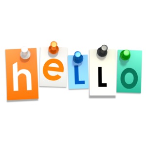 Hello Thumb Tacks PowerPoint clipart graphic preview.