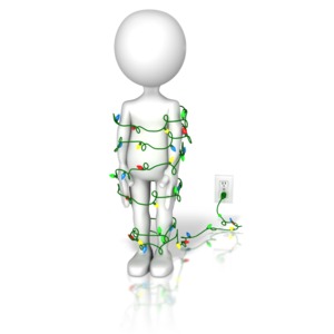 Stick Figure Wrapped In Christmas Lights PowerPoint clipart graphic preview.