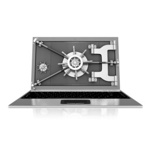 Vault Secured Laptop PowerPoint clipart graphic preview.