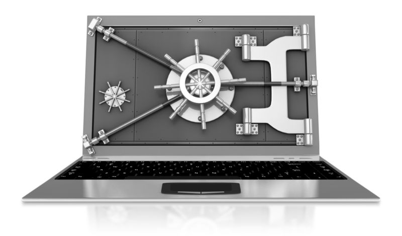 High-resolution clipart illustration of Vault Secured Laptop, designed for corporate facility safety compliance, residential property access control, and physical security asset management.