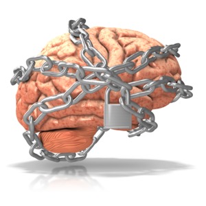 Brain Locked Up in Chains PowerPoint clipart graphic preview.