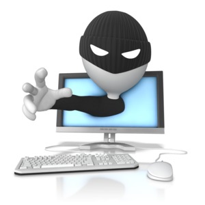 Thief Emerging From Monitor PowerPoint clipart graphic preview.