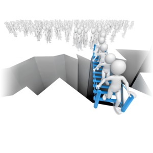 Stick Figures Bottleneck On Bridge PowerPoint clipart graphic preview.