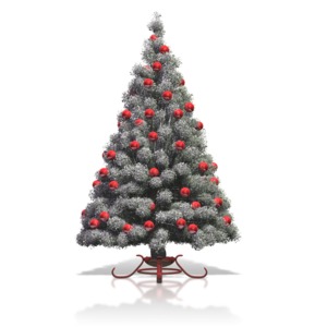 Flocked Christmas Tree Red Bulbs PowerPoint clipart graphic preview.