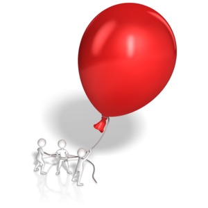 Stick Figures Hold Giant Balloon PowerPoint clipart graphic preview.
