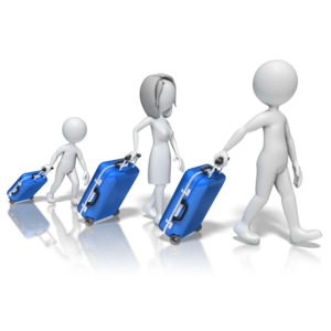 Stick Figure Family Suitcases PowerPoint clipart graphic preview.