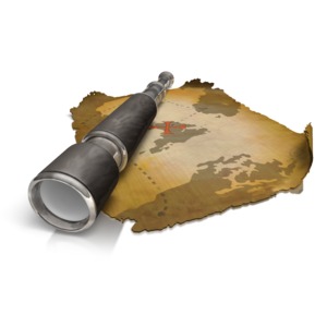 Treasure Map Spyglass PowerPoint clipart graphic preview.