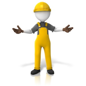 Construction Worker Presenting Two Sides PowerPoint clipart graphic preview.
