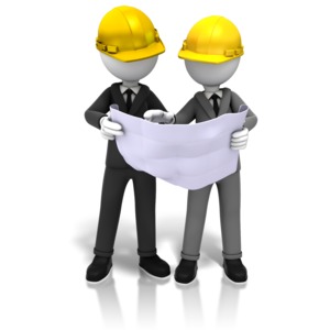 Hardhats And Blueprints PowerPoint clipart graphic preview.