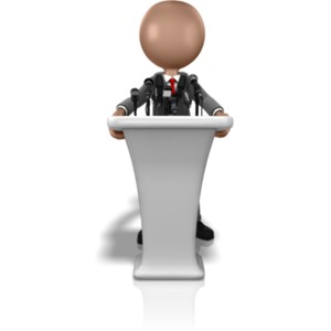 Business Figure Talking Podium PowerPoint clipart graphic preview.