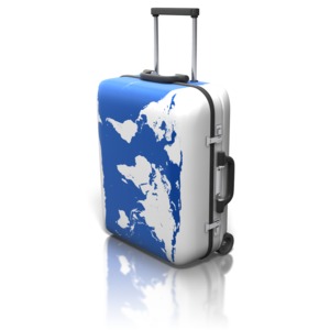 World Map On Suitcase PowerPoint clipart graphic preview.